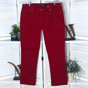 Vintage Y2K red wide legs jeans gothic punk black embroidery stitching Sz XL 13